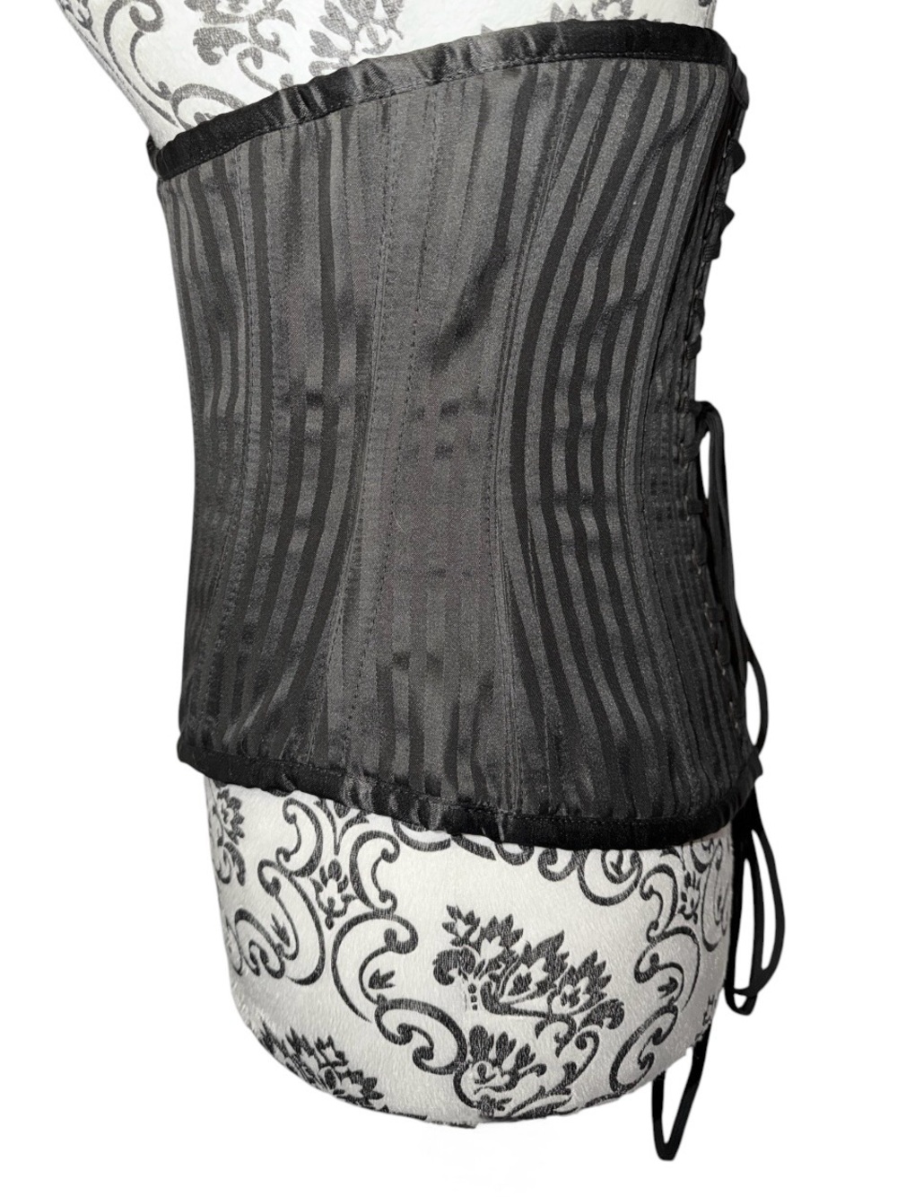 Corset Story Black Striped Brocade Steel Boned Under Bust Waist Trainer Corset - Picture 4 of 8